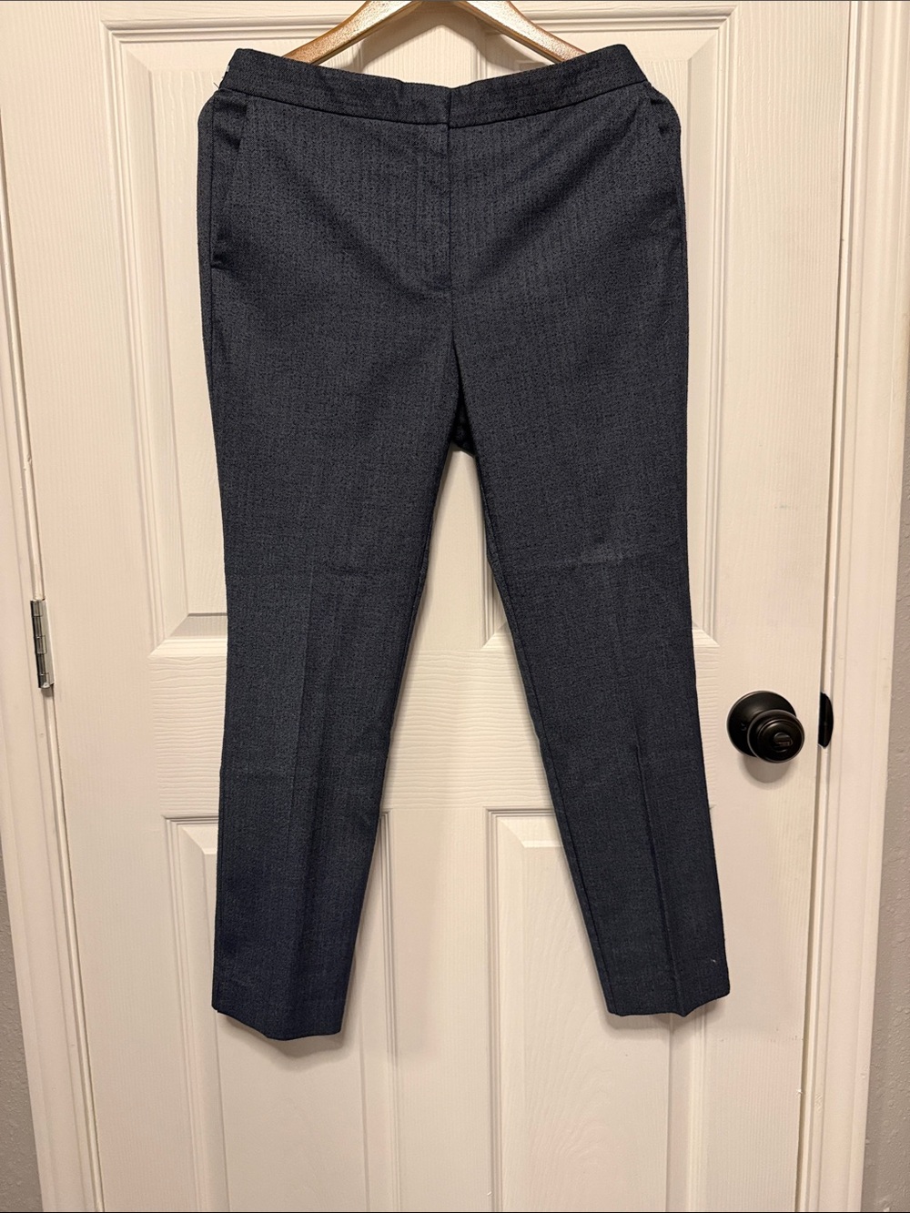 Zara Navy Herringbone Elastic-Waist Trousers